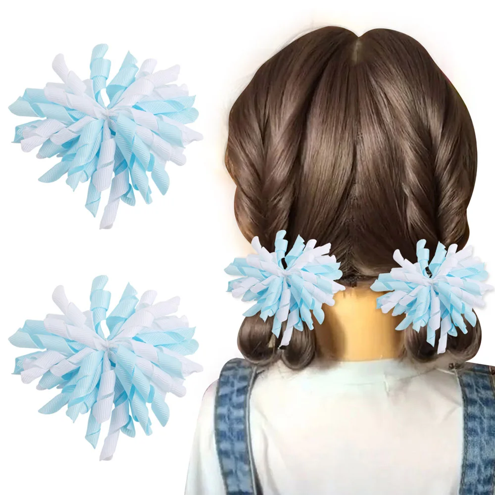 Oaoleer 2PCS/Set Curly Ribbon Hair Bows Clips Korker Bows Hair Clips for Girl Flower Bobbles Hairgrip Kid Hair Accessories