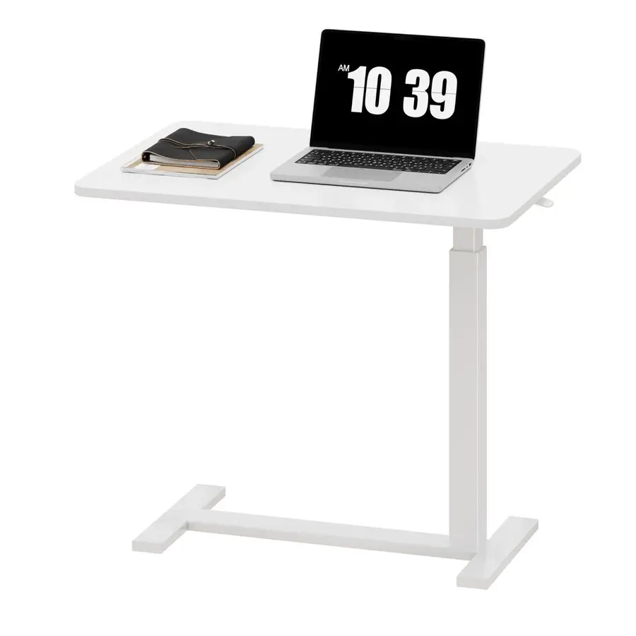 

Overbed Bedside Table with Wheels, Adjustable Hospital Home Use Bed Rolling Laptop Table, Mobile Standing Desk, White