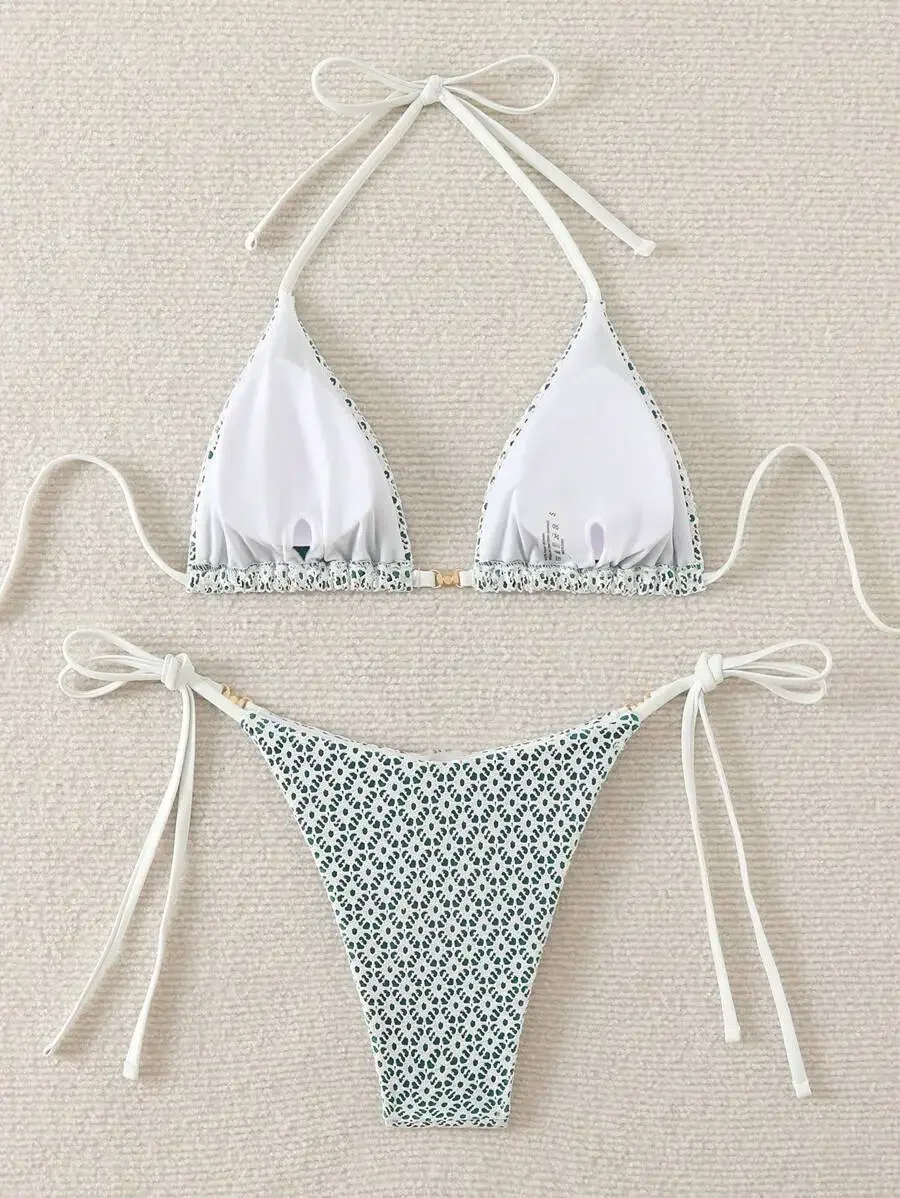 Conjunto de biquíni triangular com estampa floral Swim Mod Ditsy verão