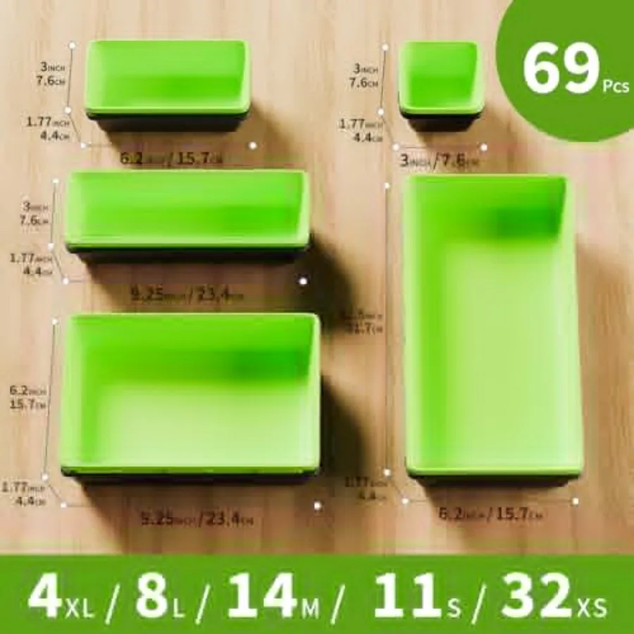 5 Sizes] [69 PCS] Tool Drawer Organizer, Tool Box Tray, Desk Drawer Tray, Rolling Tool Chest, Toolbox +Green