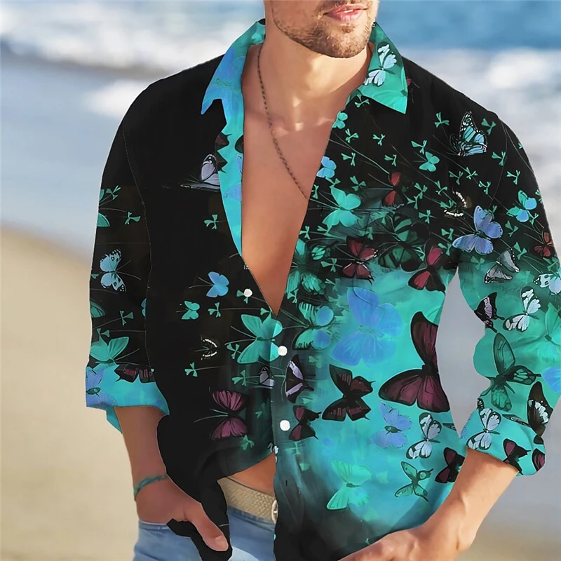 TiKi2024 new spring and summer men's rose print shirt HD pattern casual street fashion trend men's shirt