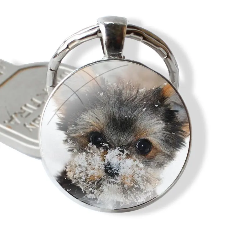 Yorkshire Terrier Dog Puppy Keychain Handmade Glass Cabochon Key Ring Holder Pendant Key Chains