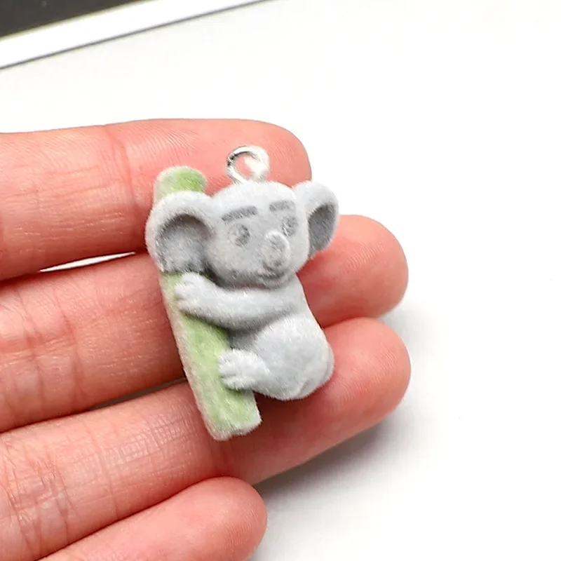 

20Pcs 3D Kawaii Flock Koala Resin Charms Winter Cartoon Animal Pendant For Earrings Bags Phone Keychains Diy Jewelry Make