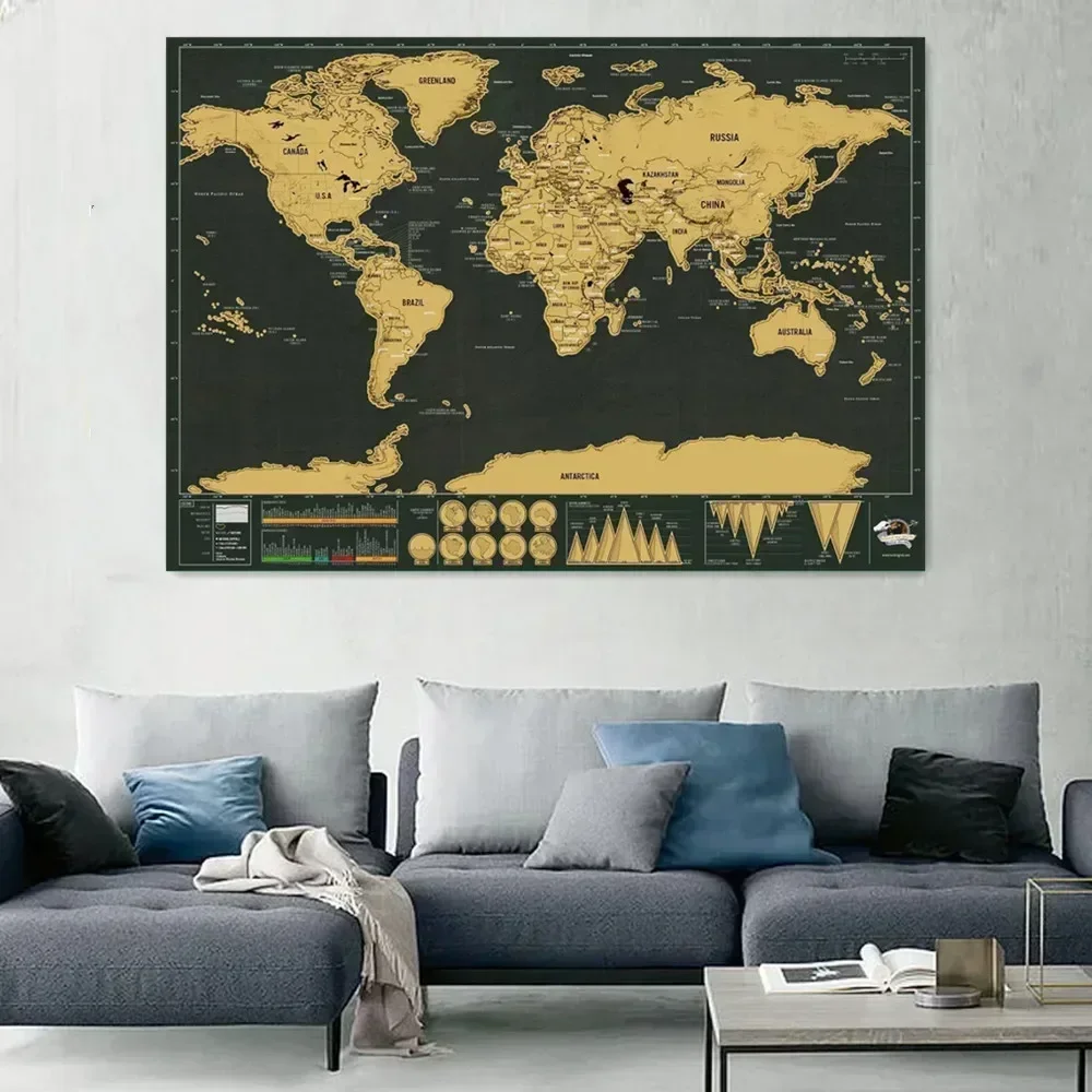 Unique and Beautiful Scratch off Maps Poster - Deluxe Black Background and Gold Foil Scratch Maps – Perfect Wall Decorative N0