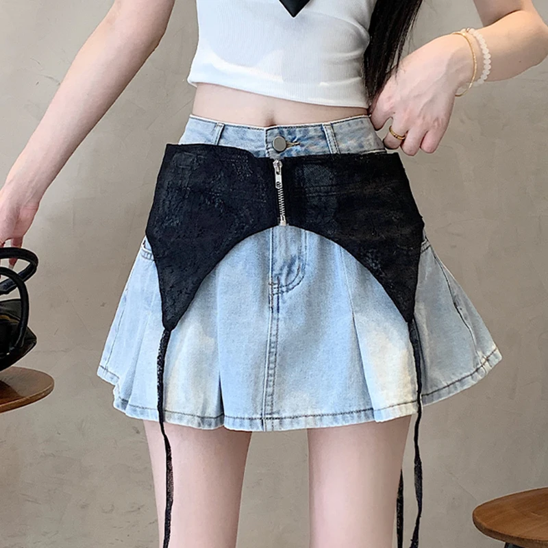 

Lace Patchwork Women Skirt American Hotsweet Streetwear All Match Mini Skirts Fashion A Line Solid Chic Female New Sexy Skirt