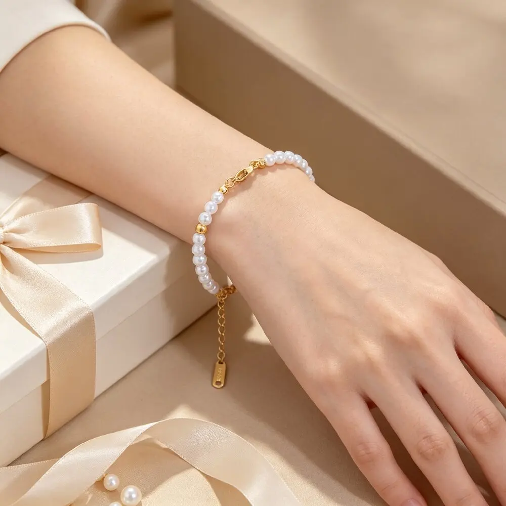 Greatera Brand Woman Minimalist Fashion Stainless Steel String Bead Pearl Bracelet Party Classic Waterproof Jewelry