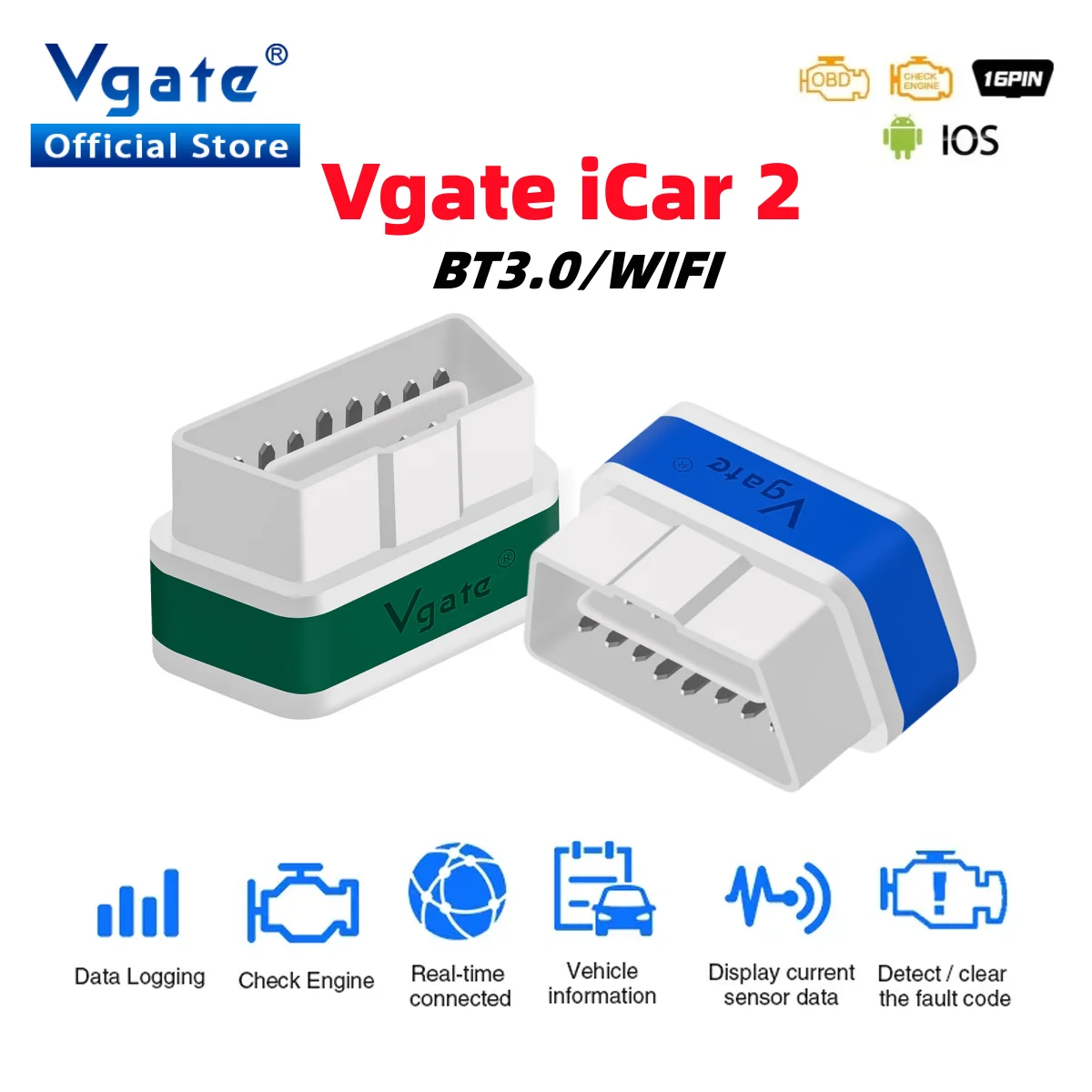 Vgate iCar2 ELM327 v2.2 car Diagnostic Tool Bluetooth OBD OBD2 wifi for Android/IOS Auto Scanner Elm 327 odb2 Scaner Code reader