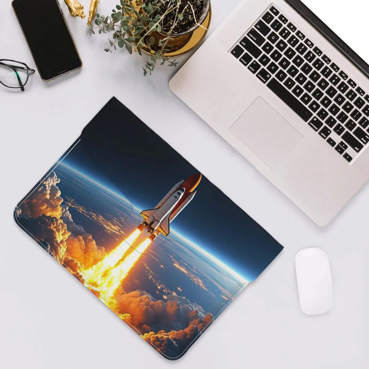 Space Shuttle Rocket PU Leather Horizontal Laptop Sleeve Shockproof Soft Lining Notebook Case 13 Inch