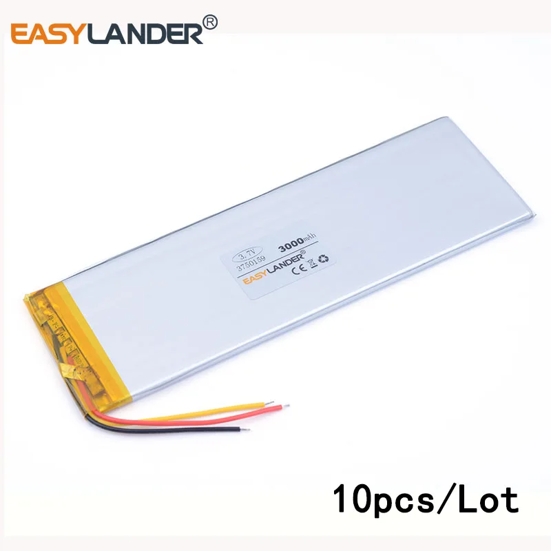 

10pcs/Lot 3.7V 3000mah 3750159 Lithium Polymer Rechargeable battery For DIY GPS PSP Power bank Tablet PC MID DVD PAD PDA Tools