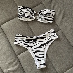 Bikini 2024 costumi da bagno costume da bagno donna stampa Bikini a vita alta costume da bagno Push Up a fascia abbigliamento da spiaggia femminile Biquini Girls