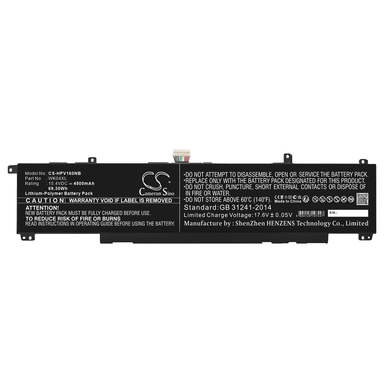 

GreenBattery CameronSino 4500mAh 15.4V 69.30Wh Notebook, Laptop Li-ion Battery for HP WK04XL,HSTNN-IB9V,M38822-171, M39179-005