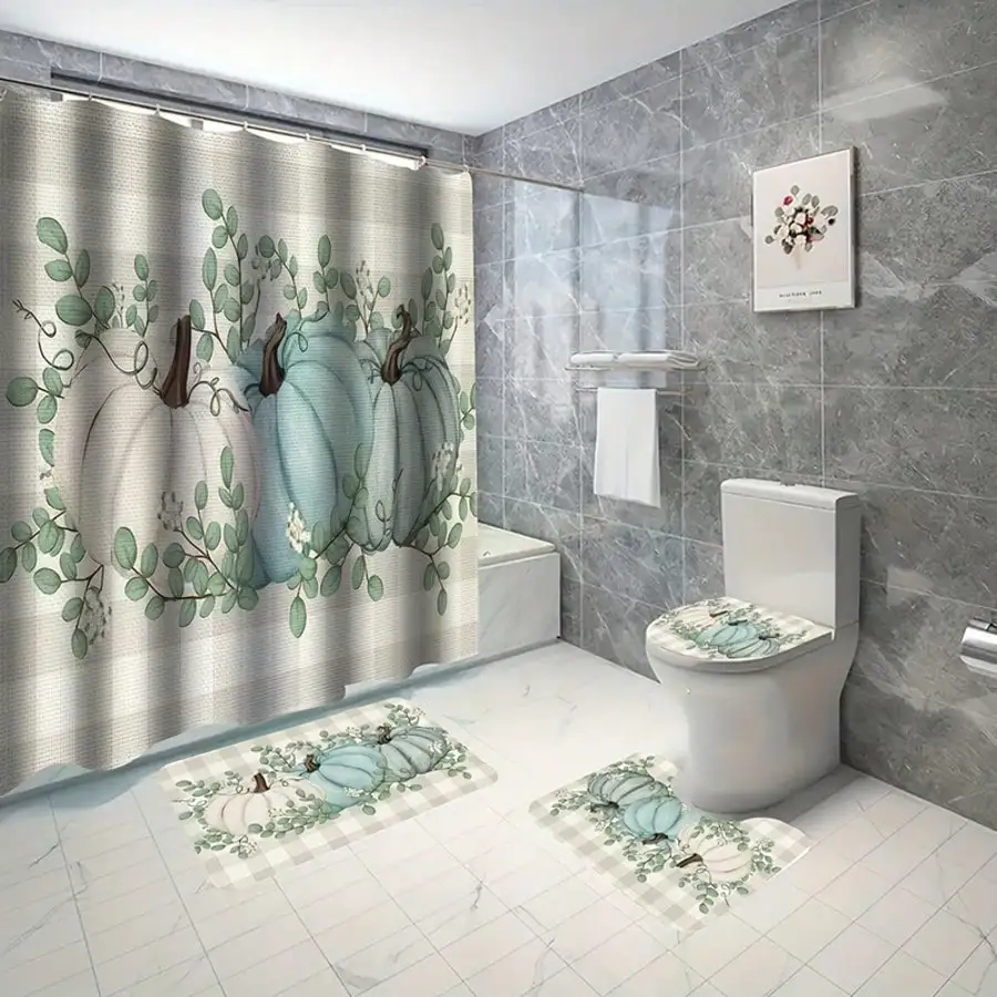 

4 шт., набор занавесок для душа из водонепроницаемой полиэфирной ткани с тыквой на Хэллоуин, День Благодарения, занавеска для душа с 12 крючками,