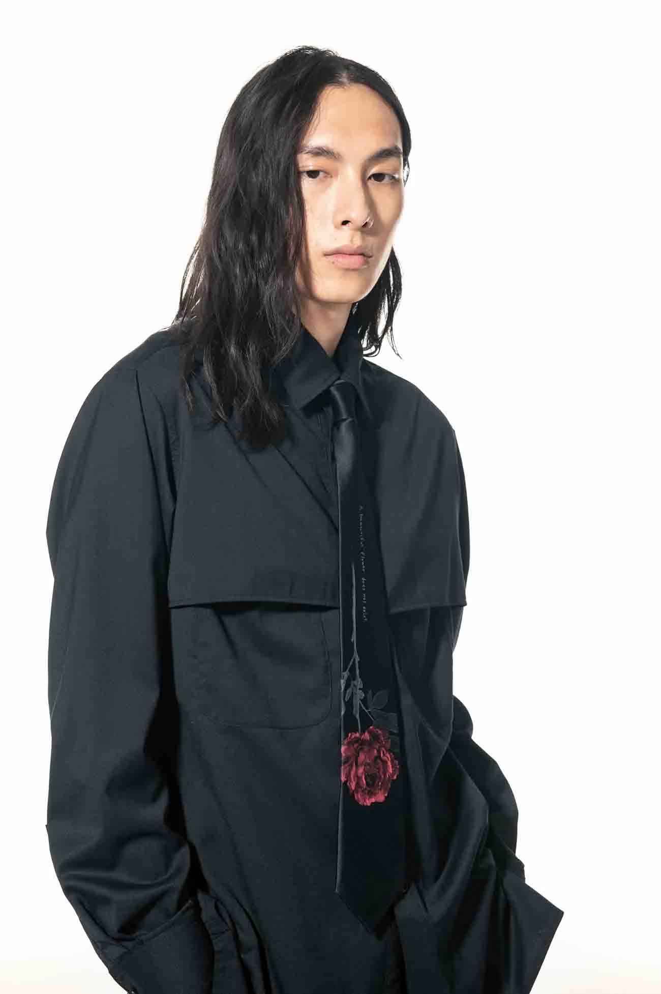 YAMAMOTO-Style Tie 2026 HighQuality Clothing Accessory Unisex Dark Style Fashionable Blue or Red Rose Embroidered Print Tie
