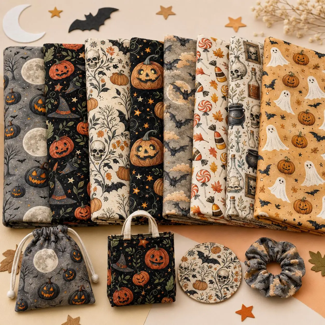 50*145cm Halloween Bat Pumpkin Patchwork Polyester Fabric for Tissue Sewing Quilting Fabrics Needlework Material DIY Handmade