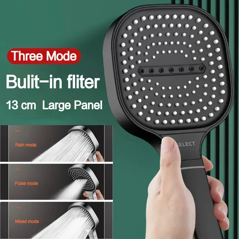 Super Large Panel 13cm Shower Arm 3 Modes High Pressure Adjustable Massage Shower Head Filter Bathroom Shower Head Parts