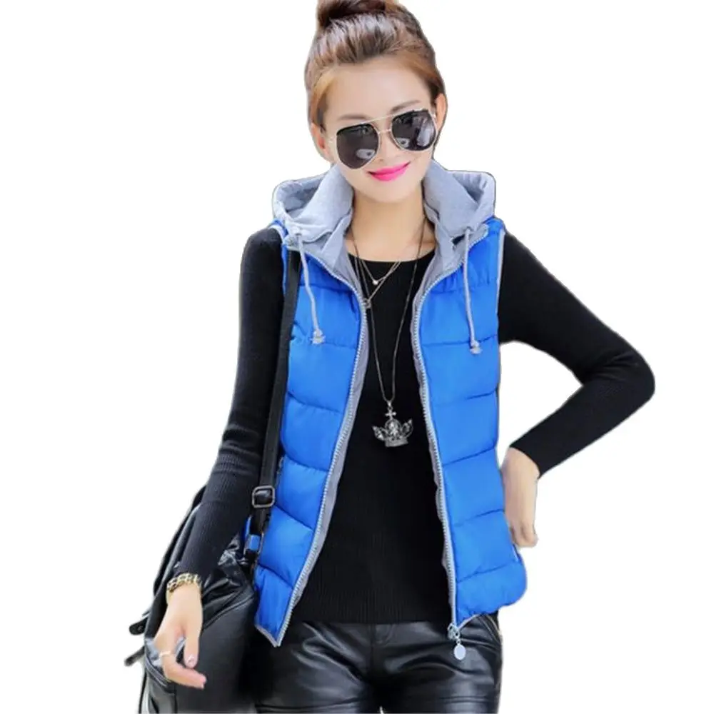 

Woman Autumn Hot Sale Cardigan Hooded Splice Thicken Down Waistcoat Female Winter Vest Warm Vest Lady Down Jackeks