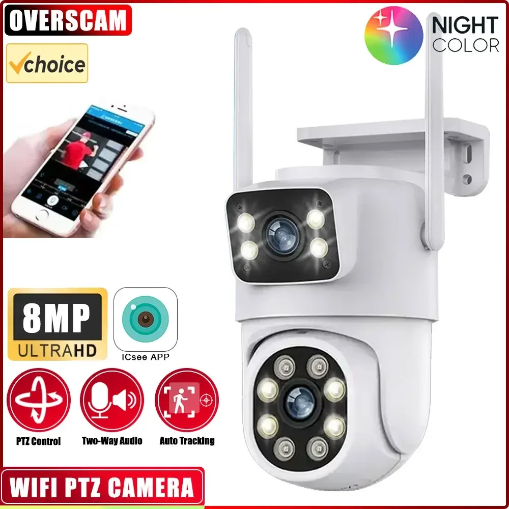 

NINIVISION-WiFi Surveillance Camera Dual Lens PTZ Auto Tracking AI Human Detection Outdoor Security PTZ IP Cameras 4K, 8MP Audio