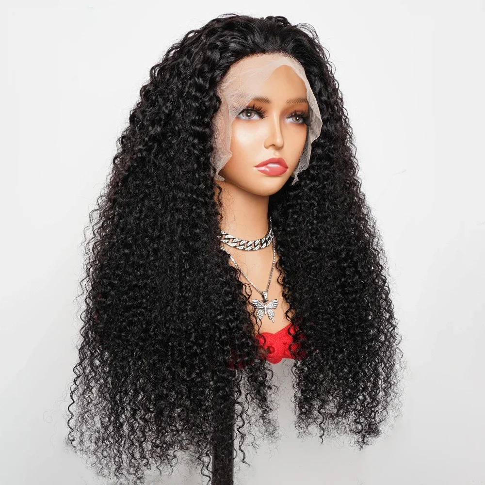 

Soft 180Density Long Natural Black Kinky Curly Preplucked 26 Inch Deep Lace Front Wig For Women With Baby Hair Glueless Daily