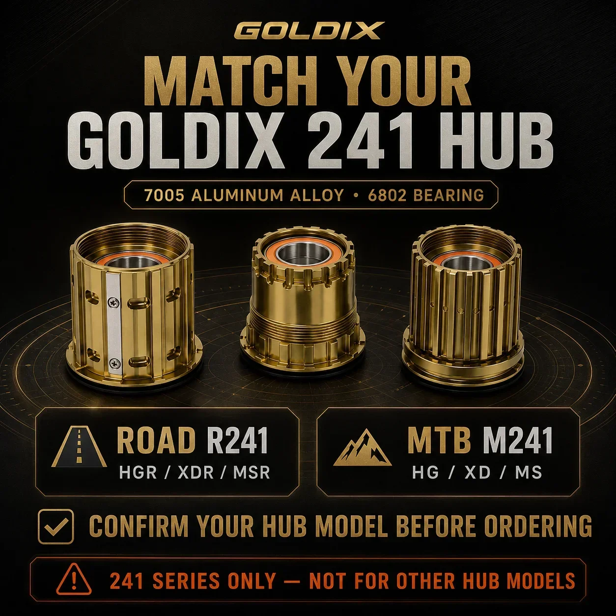 GOLDIX 7005 Aluminium-Freilaufkörper mit Doppel-6802-Lagern für R241 M241 Rennrad MTB HGR XDR MSR HG XD MS Nabenersatz – Detail 1