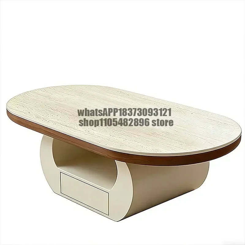 Modern simple cream style advanced sense travertine oval Italian home living room small apartment coffee table