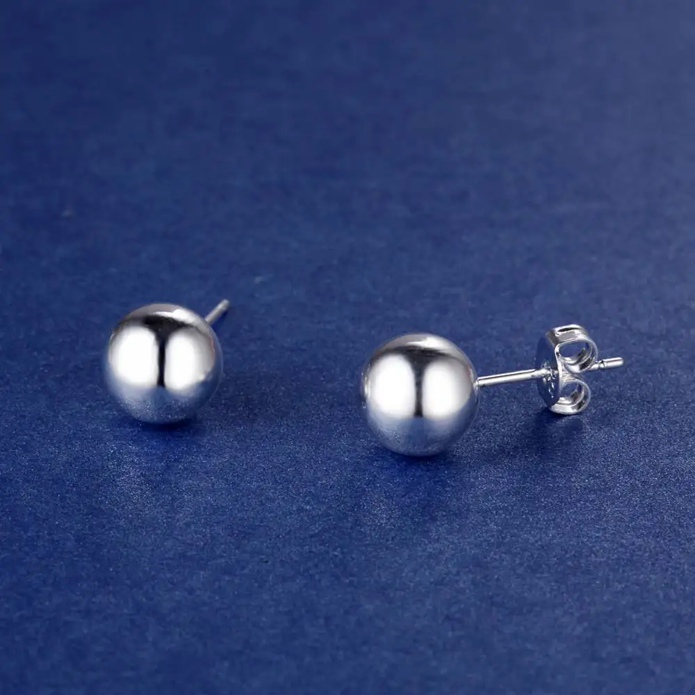Classic 925 Sterling Silver 8mm 10MM Beads Studs Earrings For Women Fashion Elegant Christmas Gifts Wedding Party Jewelry