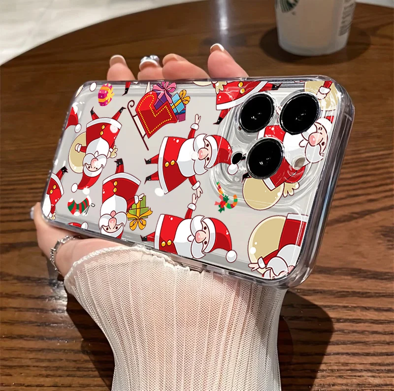 عيد الميلاد سانتا كلوز حافظة آيفون 17 16 برو ماكس 17 الهواء 16e 15 14 12 13 11 برو ماكس X 16 زائد 13 غلاف هاتف صغير جميل