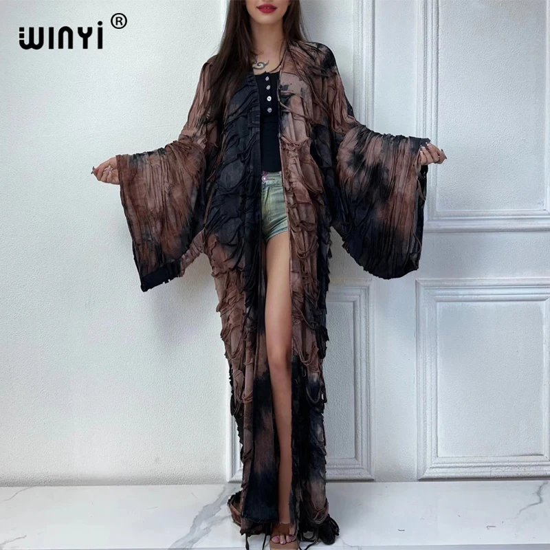 WINYI summer kimono cardigan Tie-dyed elegante Bikini Cover-up cardigan costume da bagno abiti da spiaggia per le donne vestono caftano alla moda