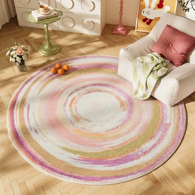 Round Living Room Rug Soft Fluffy Faux Cashmere Floor Mat Dopamine Colored Carpet Bedside Rugs Large Size Home Decor Mats Ковер