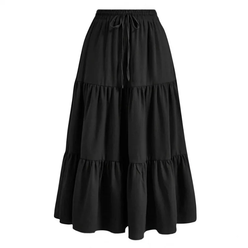 

Весенне-осенняя женская многоярусная юбка А-силуэта, плиссированная, с эластичным поясом, струящаяся, элегантная, однотонная, повседневная женская юбка