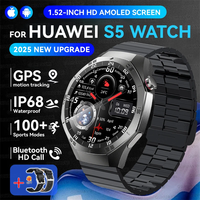 2025 New GUHUAVMI GT5 Pro Smart Watch Men HD AMOLED Screen GPS Motion trajectory HeartRate Bluetooth Call 1.52" SmartWatch IP68