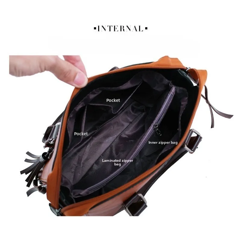 4Pcs Solid Color Bag Set With Cat Tassel Pendant, Large Capacity Versatile Women Handbag Kit - view 6