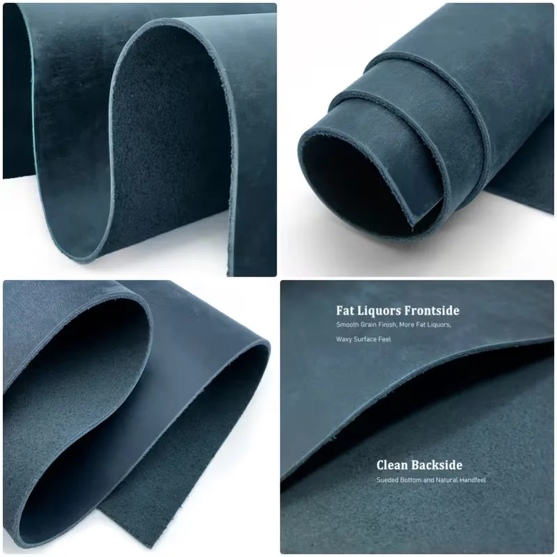 Cuir véritable bleu Crazy Horse, couche supérieure en cuir de vachette, épaisseur 2 mm, cuir véritable fait main, rigide et structuré pour le bricolage