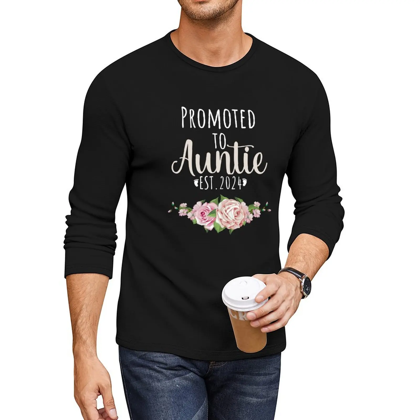 

Promoted To Auntie 2024 Pregnancy announcement Long T-Shirt tops aesthetic clothes t shirts for men cotton