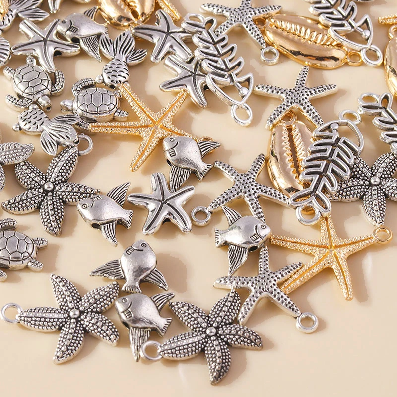 Leslie 20 Stück gemischte Legierung Meeresorganismus Charms Schildkröte Fisch Muschel Seestern Anhänger für Armband Halskette Schmuck Zubehör – Detail 4