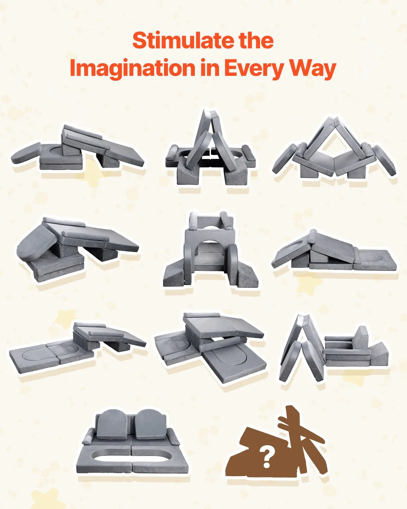 10個のモジュール式キッズプレイカウチ、変形可能な幼児用ソファ、28Dスポンジと洗えるカバー付き、プレイルーム用DIYクリエイティブコンビネーション