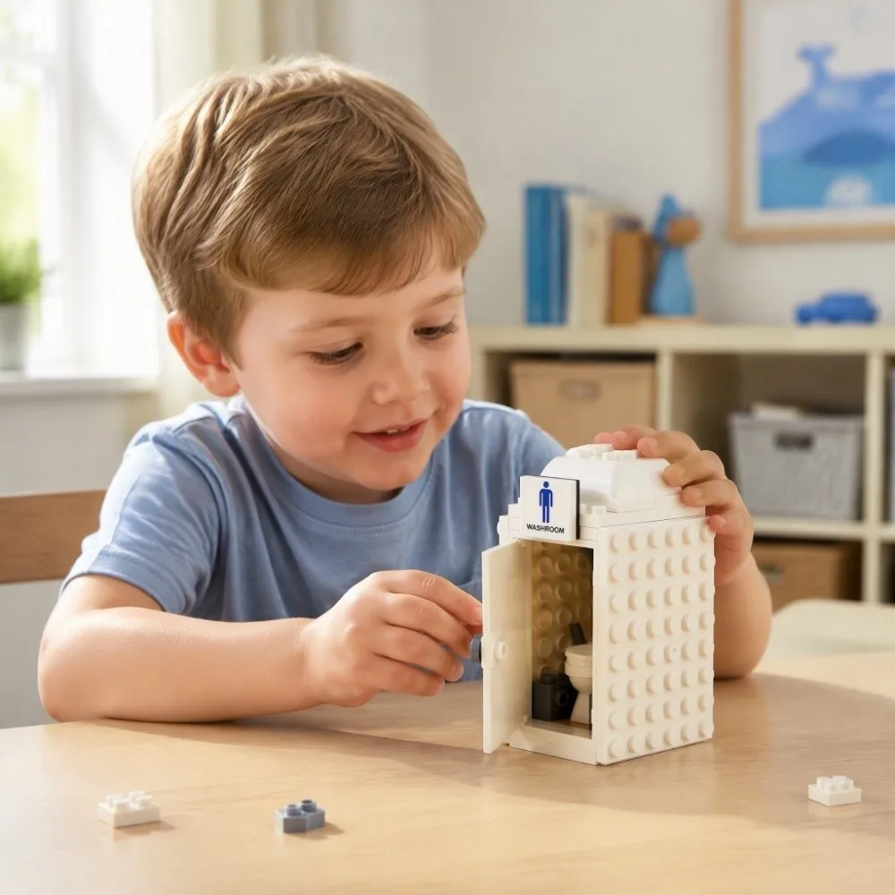 Simple White Building Block Set Small Particle Stable Structure DIY Building Block Tight Fit Bathroom Scene Educational Play Toy