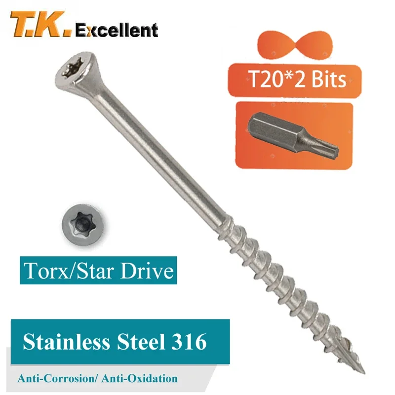 

Stainless Torx Wood Screws, Marine Deck Screws, Rust Resistant, 316, 45mm, 55mm, 60mm, 75mm 316 Stainless Steel Wood Screws