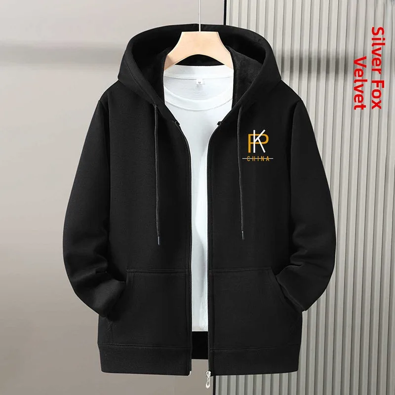 

Men's Fce Lined Hooded Jaet Thiened Sportswear Casual Loose Fit Large Size Sweatirt Windproof Water Repellent
