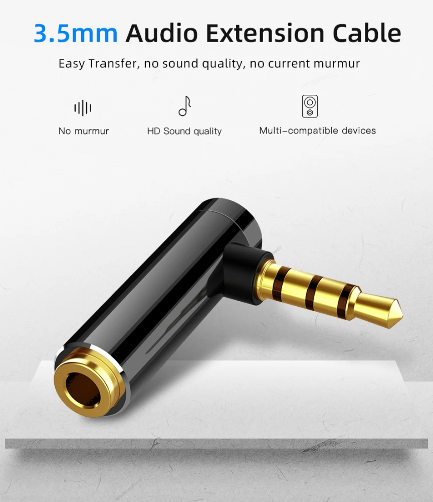 Audio Jack 3.5mm to 3.5mm Right Angle Male to Female Stereo Audio L-shaped Headphone Converter 90 Degrees