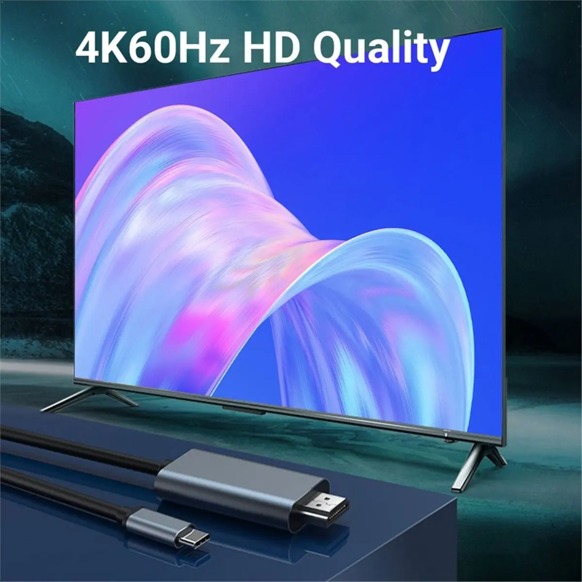 (A75T) 4K 60Hz TYPE C to HDMI-Compatible Cable USB C to HDTV Adapter HDMI-Compatible for TV Converter Conference Presentation