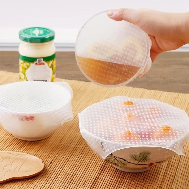 Clear Stretchable Silicone Food Covers Reusable Sealing Lids For Bowls Containers Refrigerator Kitchen Fresh Storage Use