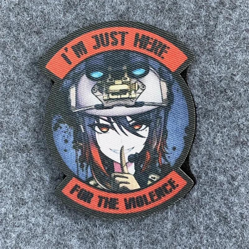 

Anime Mikhail Print Patches I Am Just Here for The Violence Tactical Morale Badges Hook and Loop Armbands Backpack Stickers
