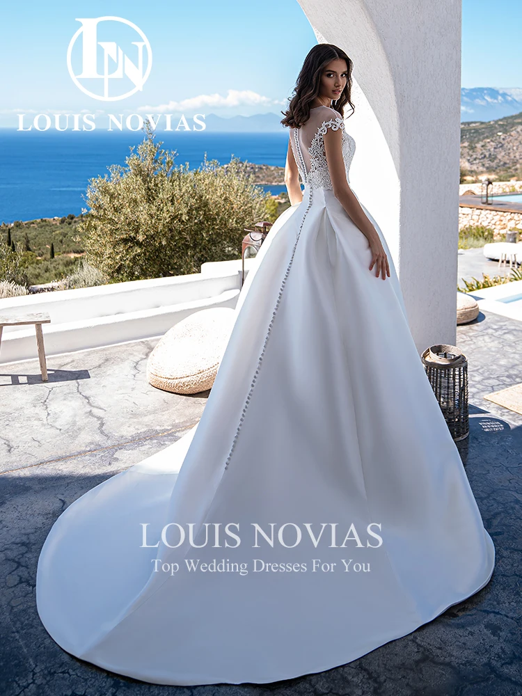 Louis Novias Satijnen Trouwjurk Met Jas 2023 Sexy Strapless Trouwjurk Kapel Trein Baljurk Bruid Jurk Robe De Mariage