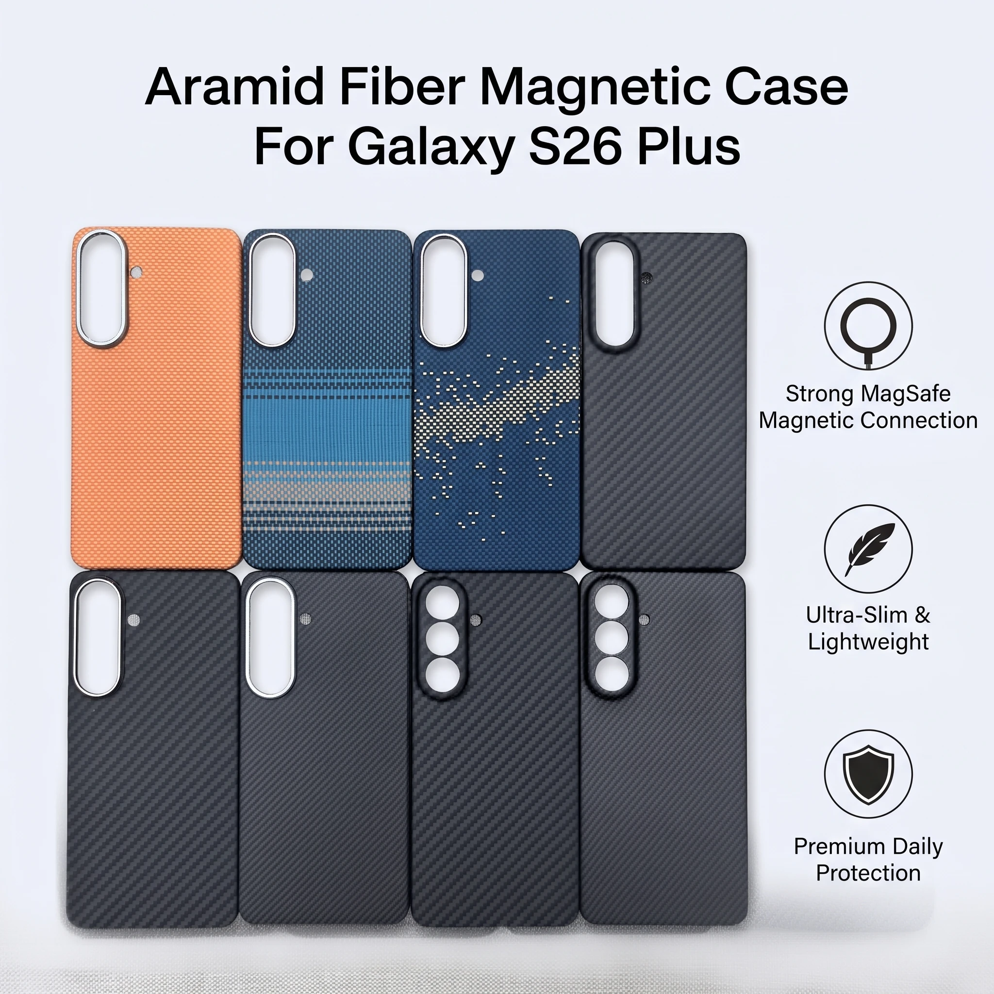 For Samsung Galaxy S26+ Plus Case Real 600D Aramid Fiber Ultra Thin Magnetic Cover Slim Carbon Weave Hard Shell