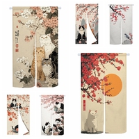 Japanese Style Noren Door Curtains Cute Cat Cherry Blossom Patterns Linen Doorway Curtain Home Decor Kitchen Split Half Curtains