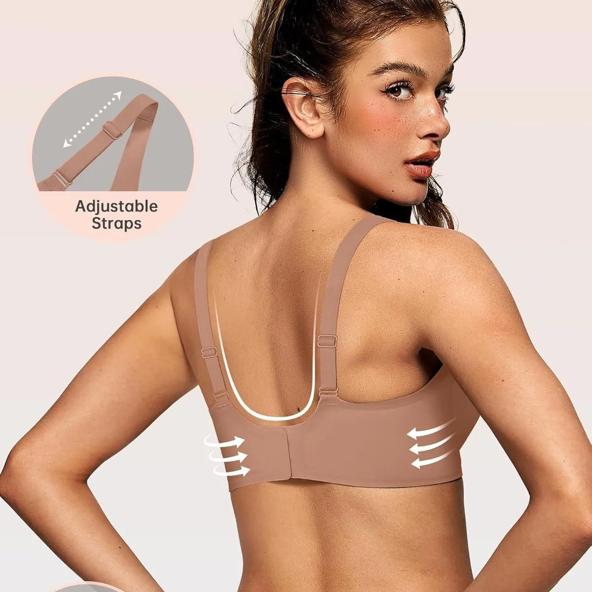 Women's Deep V Solid Color Seamless Full Cup Bra Wire-Free Comfortable Supportive Wire-Free Bra T-Shirt Push-Up Bra Underwear image 3