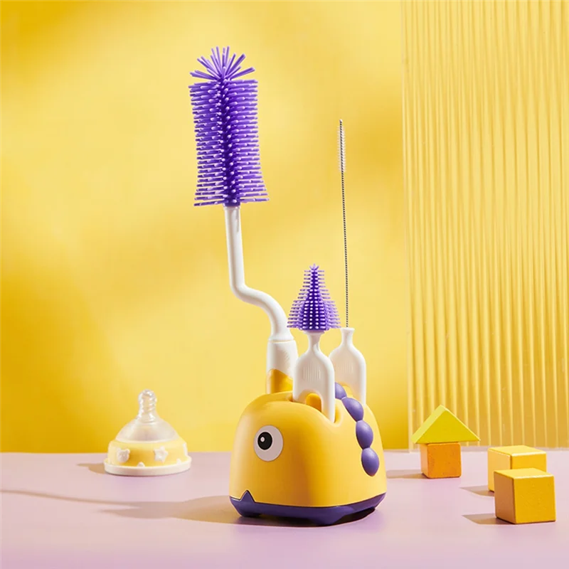 AINY-Silicone Bottle Brush Cleaning Brush Special Draining Rack For Newborn Baby Long Handle Rinse Nipple Cleaning Set