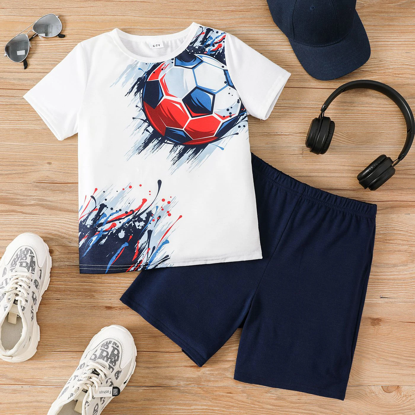 Boys' And Children's Summer Fashion Football Print Set