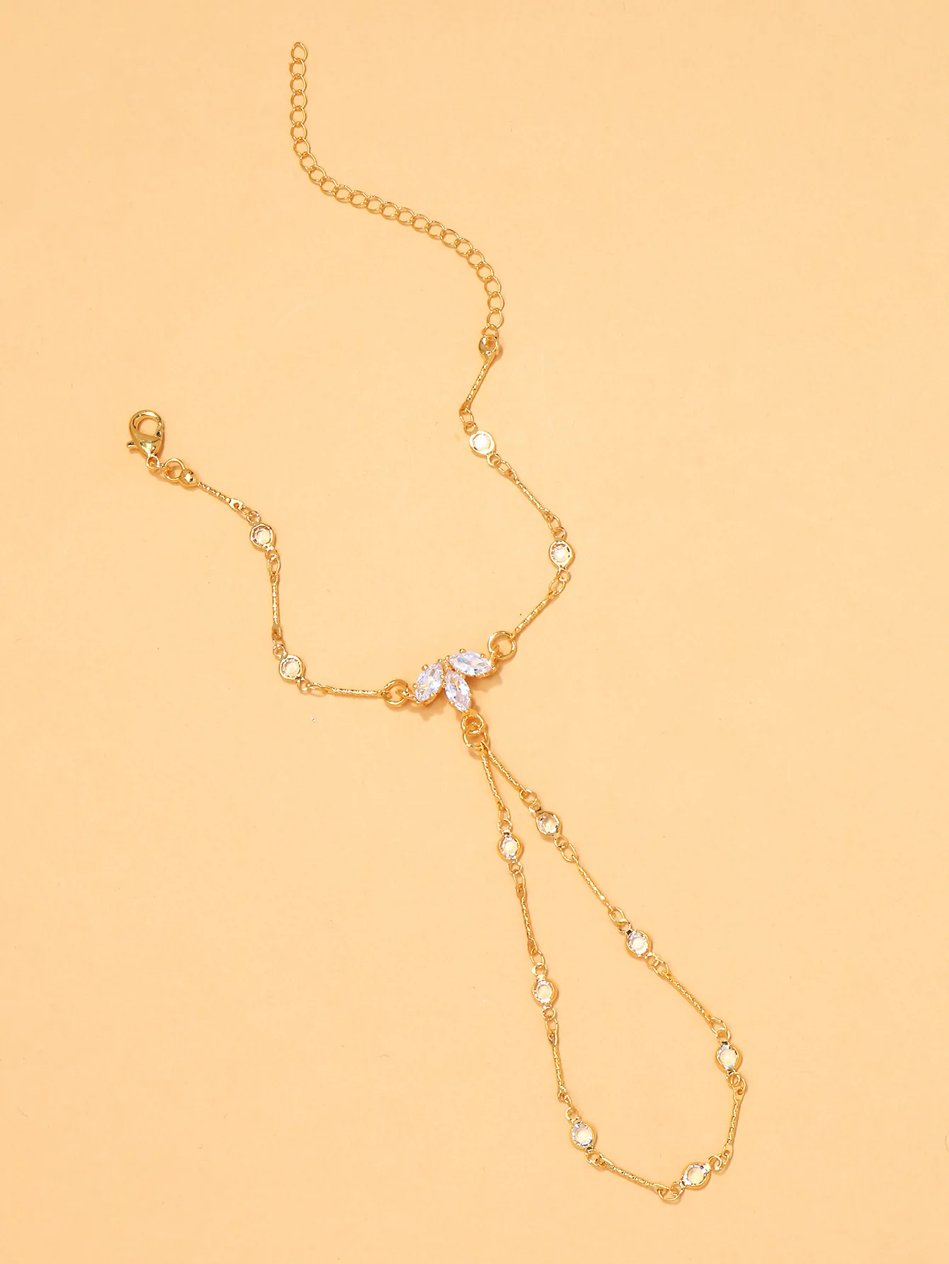 الفضة / الذهب ثلاثة كريستال ليف اليد سلسلة فنجر سوار أزياء مثير مجوهرات سلاسل طويلة سوار الاصبع