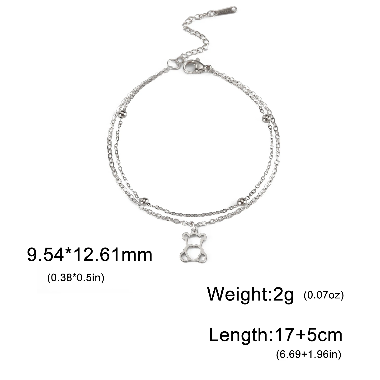 Kkjoy Doppelschichtiges Hohles Niedliches Bären-Anhänger Armband Fußkettchen aus Edelstahl Sommer Strand Damen Fuß- und Handschmuck Geschenk für Freunde – Detail 6